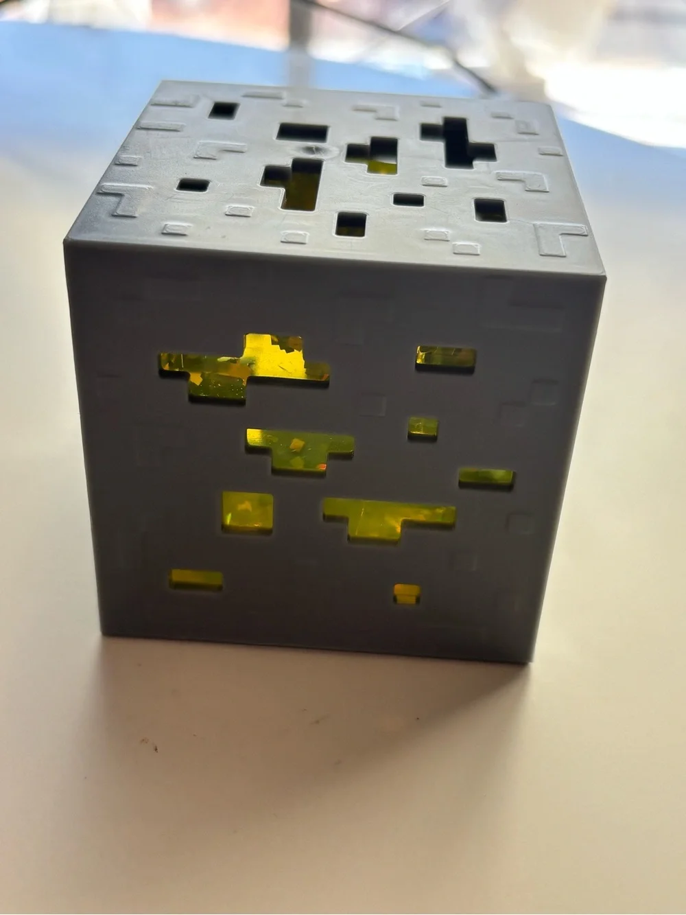 Minecraft Gray Pixel jelly cube with Yellow Holographic Interior